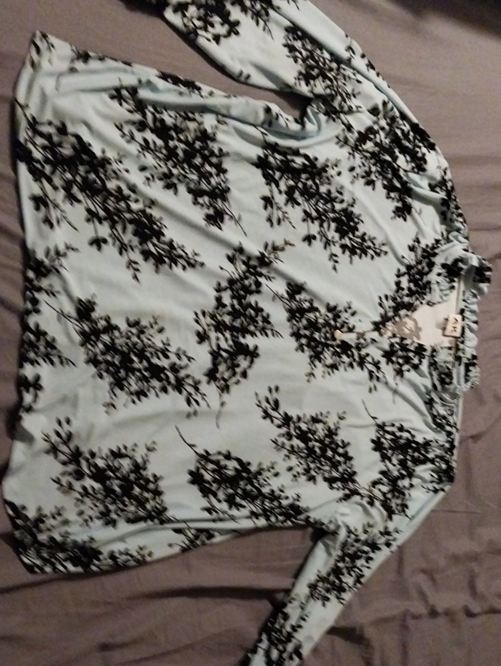 Anne Klein Light Blue Floral Print Long Sleeve Blouse